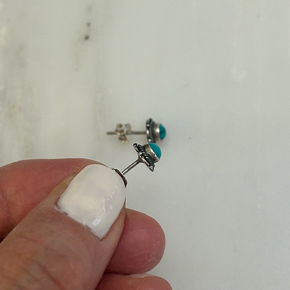 Turquoise Stone 925 Sterling Silver Stud Earrings - Picture 8 of 12